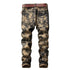 Vintage Mid Waist Long Trousers Men's Ripped Jeans Straight Pants